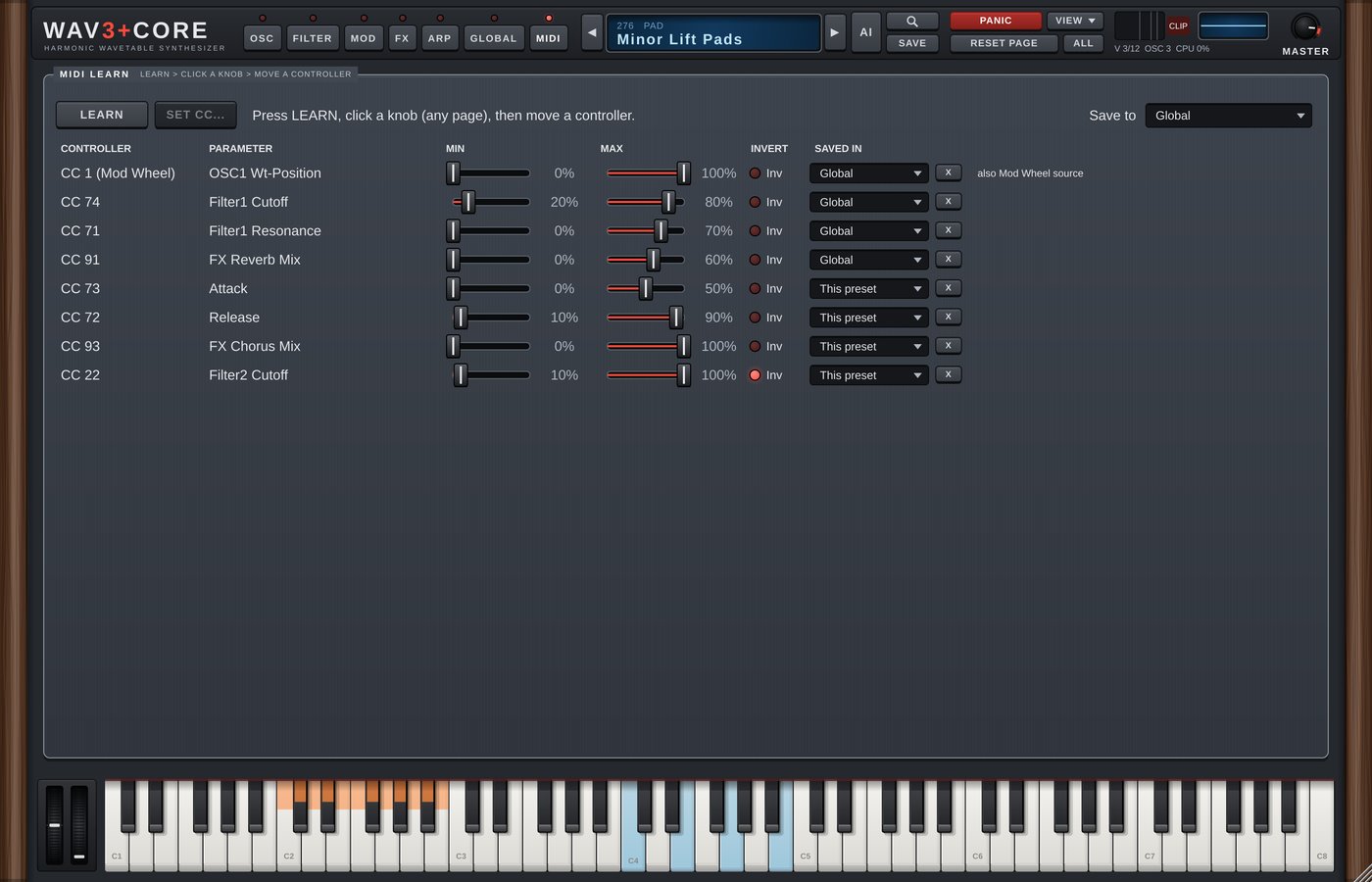 MIDI page, Graphite skin