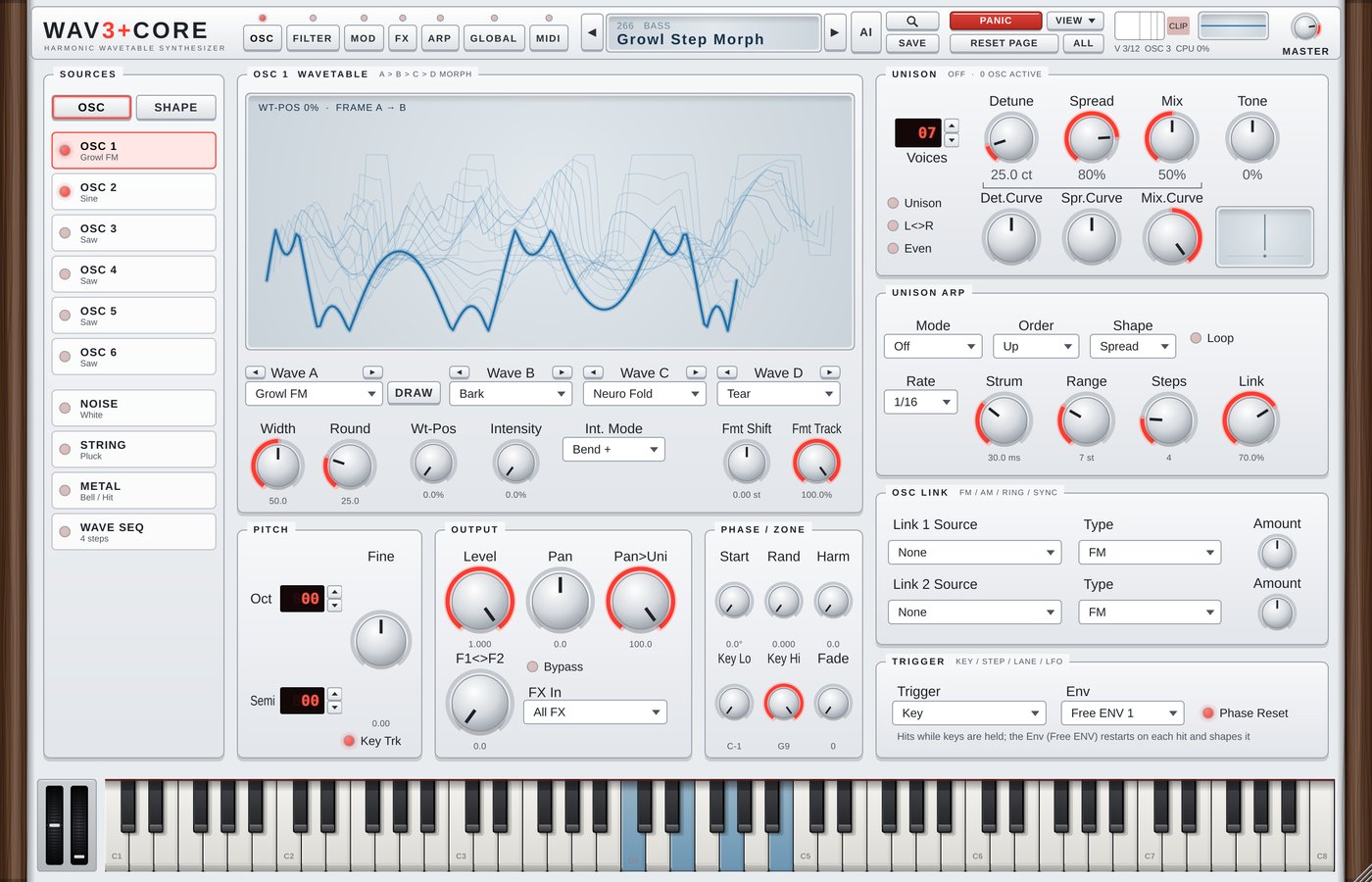 WAV3+CORE oscillator page, Snow skin